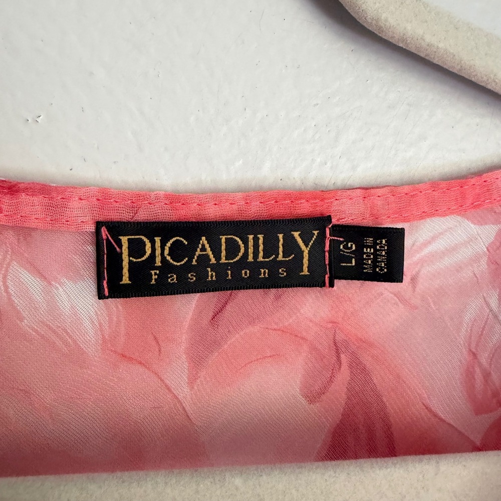 Vintage Y2K Picadilly Sheer Pink Floral Fairy Cowl Neck Asymmetrical Blouse L - Picture 4 of 7